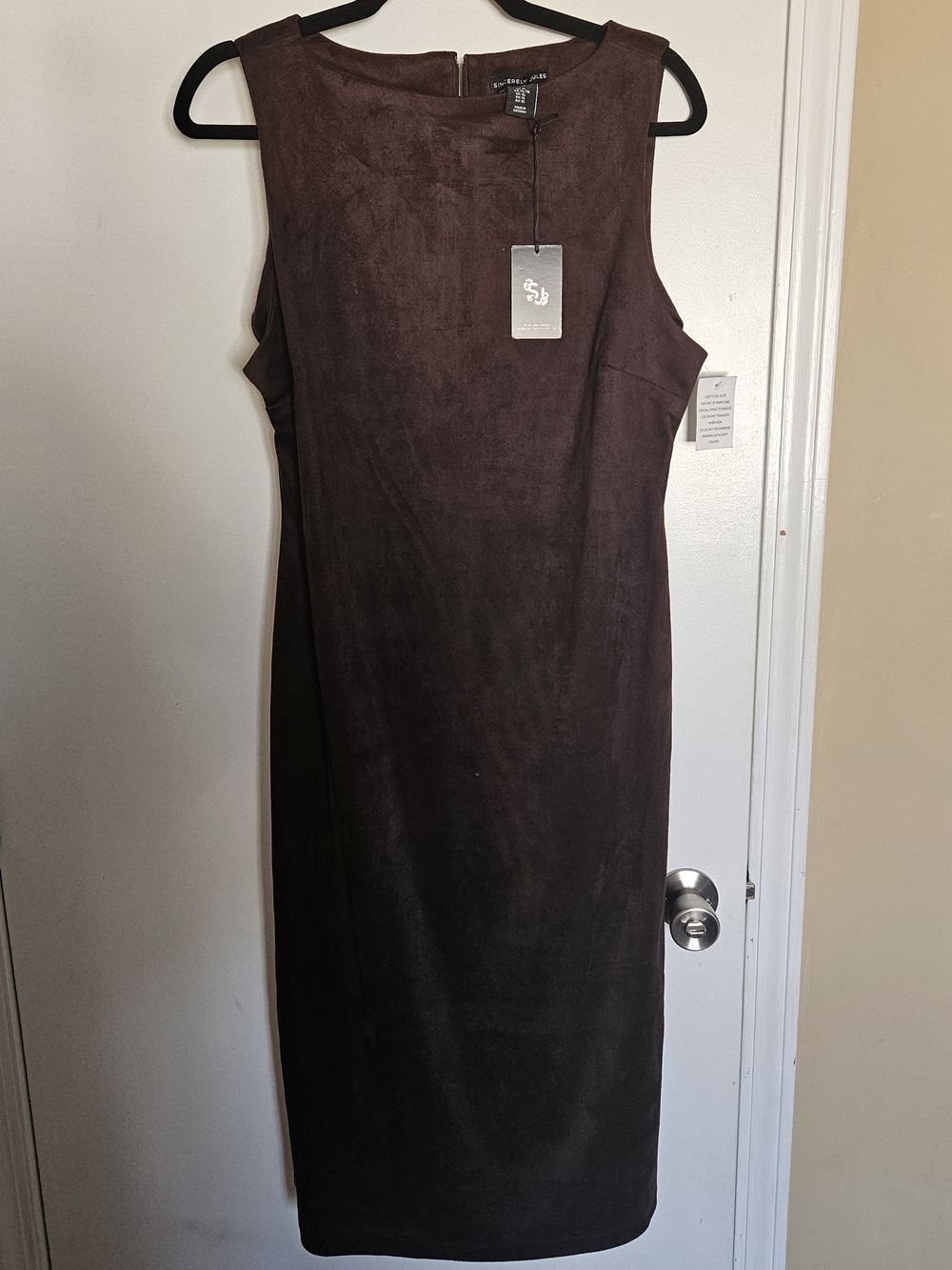 Sincerely Jules Brown Faux-Suede Midi Sheath Dress